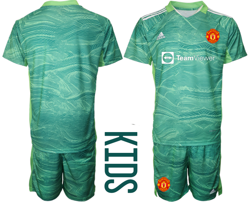 Youth 2021-2022 Club Manchester United green goalkeeper blank Soccer Jersey->youth soccer jersey->Youth Jersey